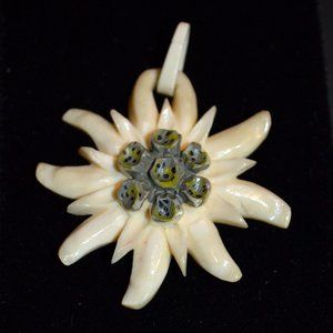 Carved Bone Flower Pendant - Antique